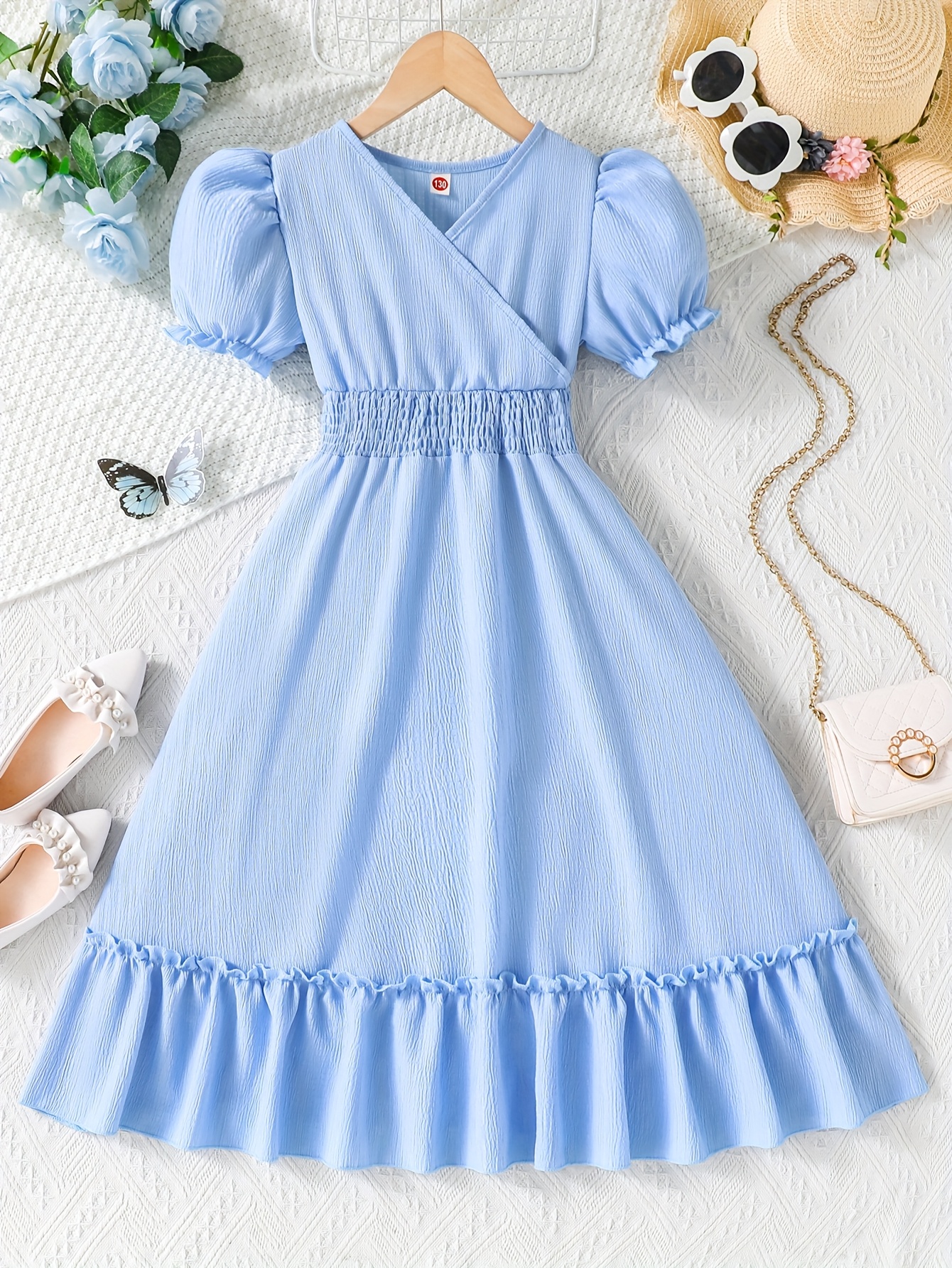 summer dress tween girls a solid color v neck featuring - Temu Germany