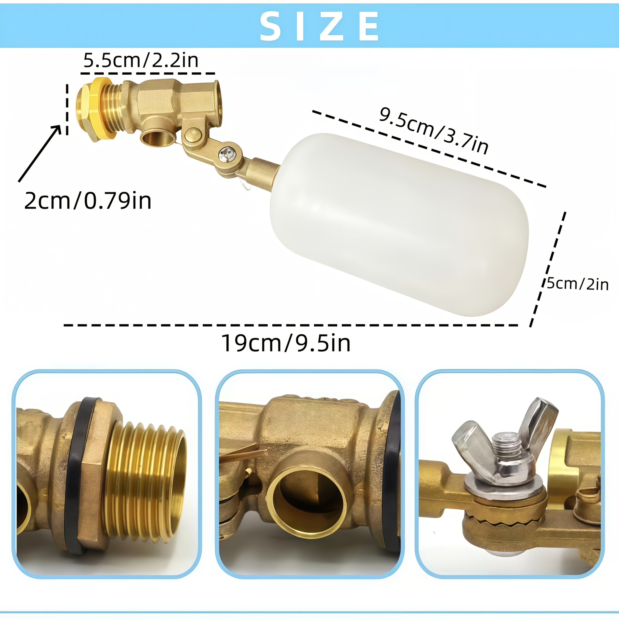 E-shop 1/2 Zoll Schwimmerventil HT-898, mit Kunststoff-Schwimmkugel - Hochleistungs-Rost- und korrosionsbeständiges Auto-Befüllventil für Wassertank,