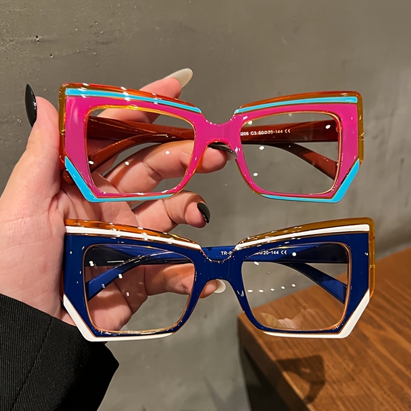 

5pcs Chic Retro Cat Eye Large Frame Glasses For Women - Full-rim, Design With French Oil Painting Style, Artistic - Includes Cleaning Cloth, Plastic Material