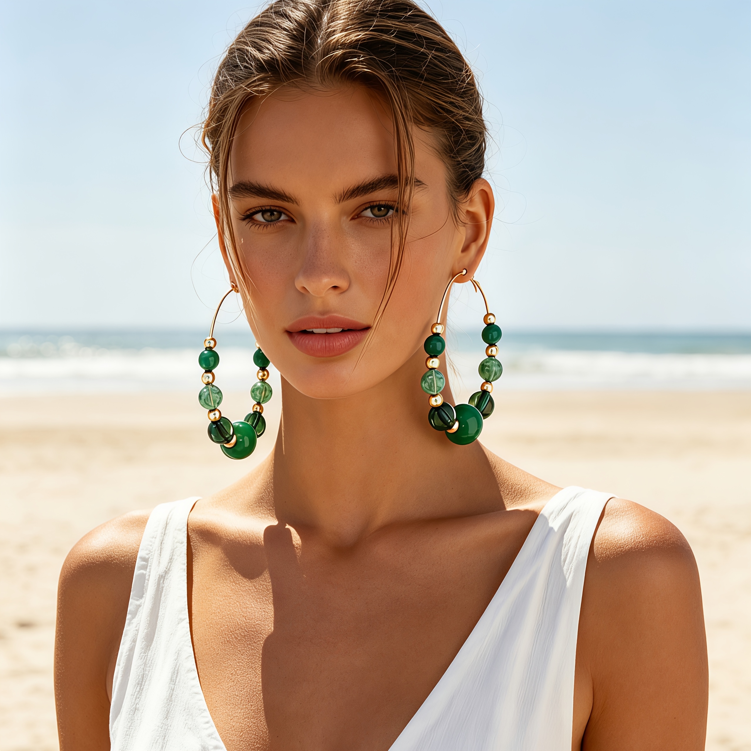Women's Bohemian Large Round Bead Tassel Hoop Earrings