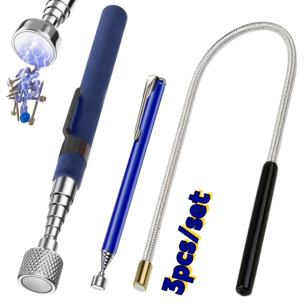 TEMU 3pcs Set - All- - Magnetic Pickup Tool Set - Heavy-duty Neodymium Magnets And Enhanced 10lb Black Telescopic Magnetic Wands 6-25 Inches (. 16-66