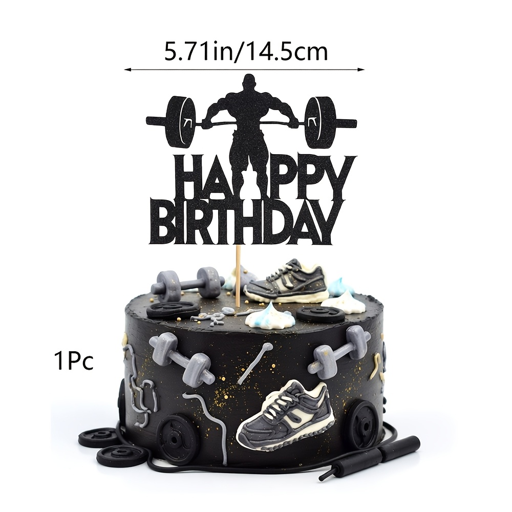 1pc Weightlifting Happy Birthday Cake Topper, Fitness Themed Party Decorations, Bodybuilding Birthday Cake Decor For Gym Lovers, Workout Party Supplies