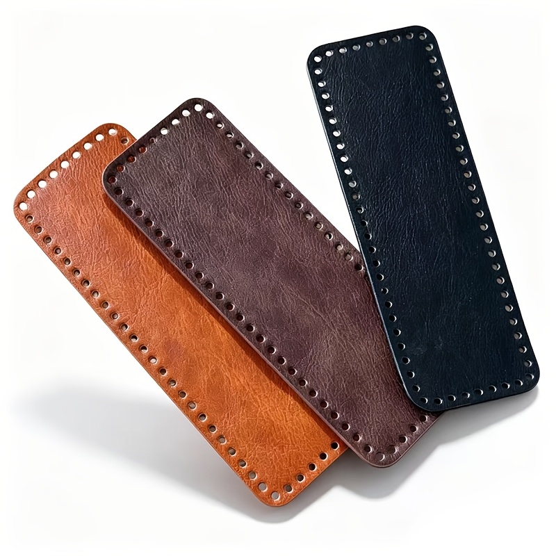 TEMU Premium Rectangular Pu Leather Bag Base Bottom Shaper, 3pcs/set(black, Coffee, Brown) Pre- Holes, 11x4 Inch (28x10cm), For Diy Crochet Knitting