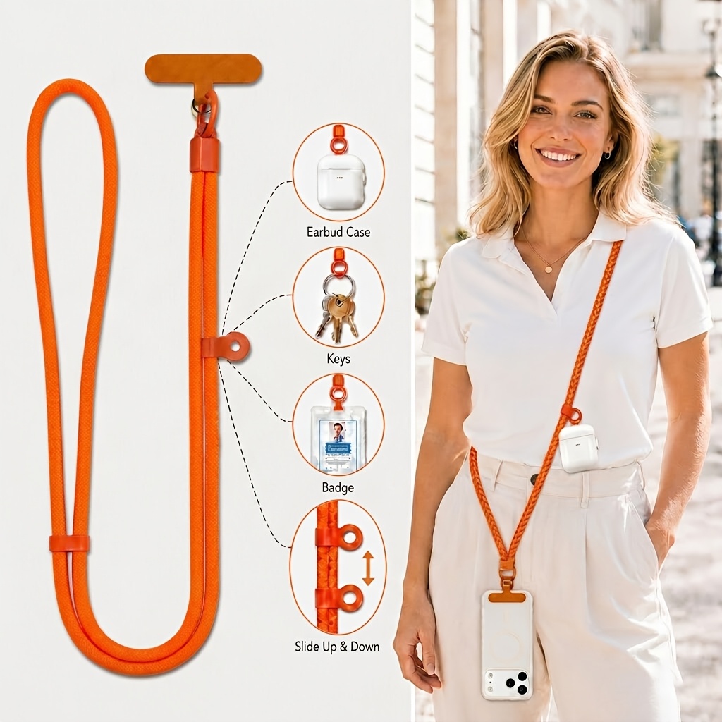 TEMU 1pc Adjustable Crossbody Phone Lanyard With Detachable Neck Strap And Earbud Hanging Loop, An Anti-loss Phone Strap Designed For Airpods, Keys,