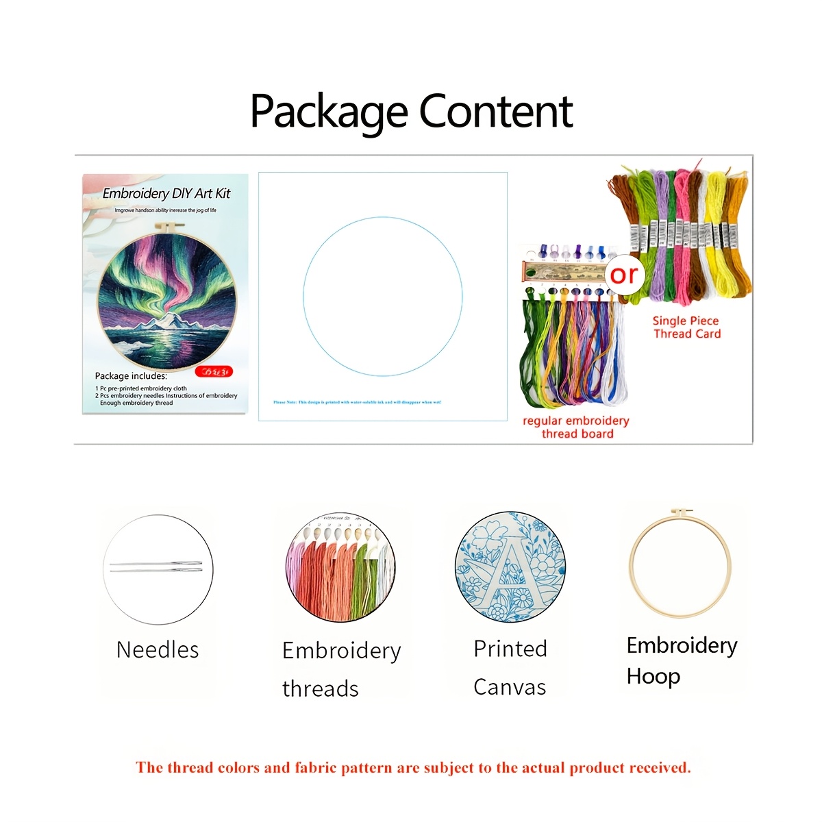 Printed Embroidery Kit with Aurora Dance Pattern for Beginners
