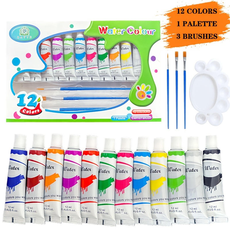 

12 Watercolor Set, 12ml Each, 3 Brushes And , Art Supplies For Diy, , And Painting