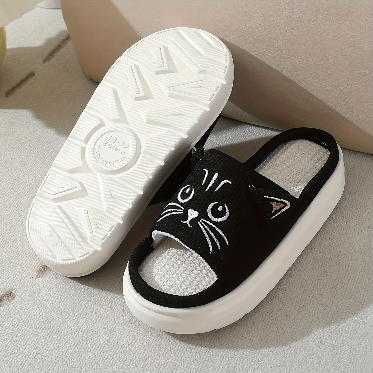 Flip Flop Cats Footwear Cat Slip On Slippers Black White Cartoon