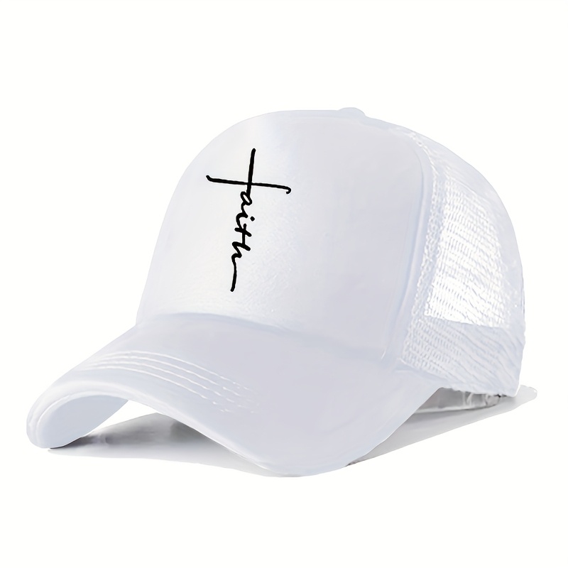 Image of 1pc Unisex Letter Cross Printing Sponge Cap Adjustable Size Mesh Spliced Breathable Casual Baseball Cap Suitable For Daily Outdoor Activities Sunshade Hats