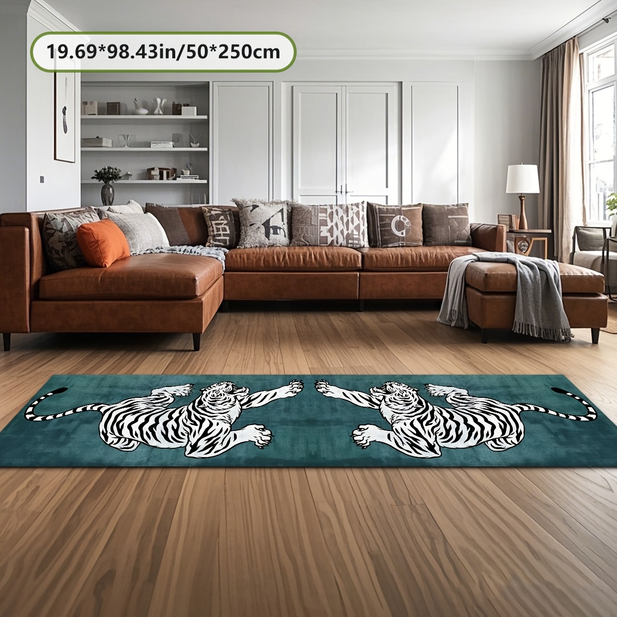 TEMU Zulida Long Runner Mat With White - Teal Background, Soft Non-shedding Polyester, Machine Washable, Extra-long (+) For Living Room, Bedroom,