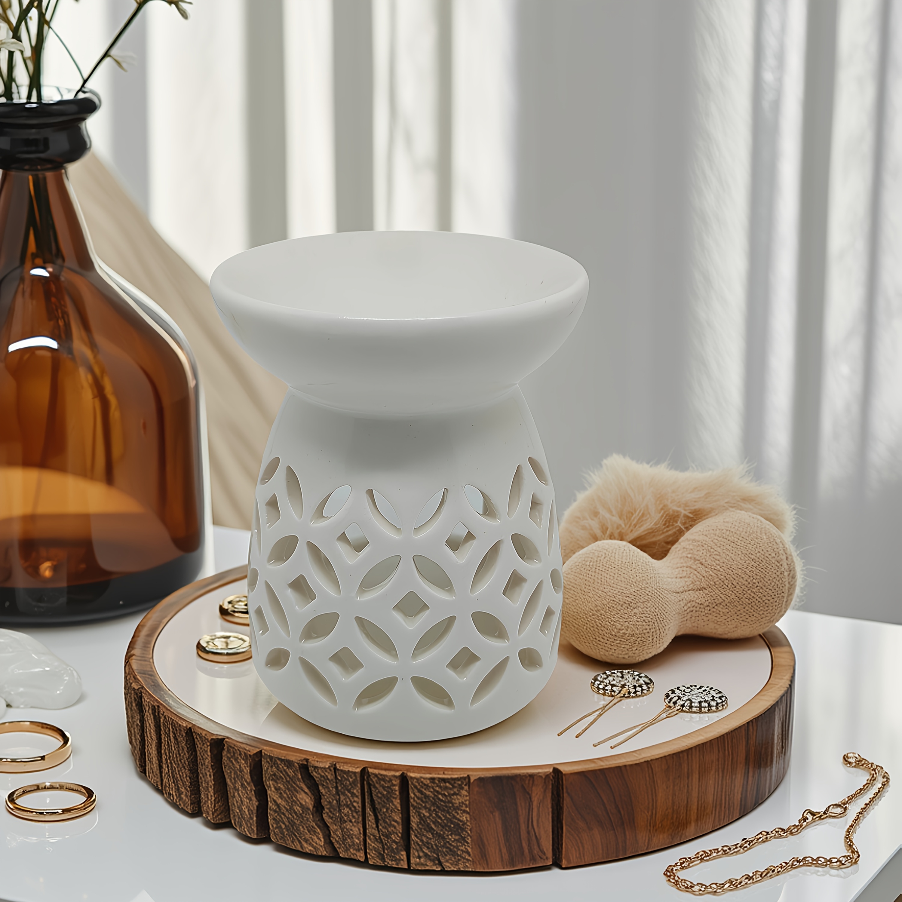 Large Ceramic Diffuser Burner Compatible For Essential Oils - Vintage Coin (copper Coin) Shape, Ceramic Heater For, Meditation & , (no Scent Included)
