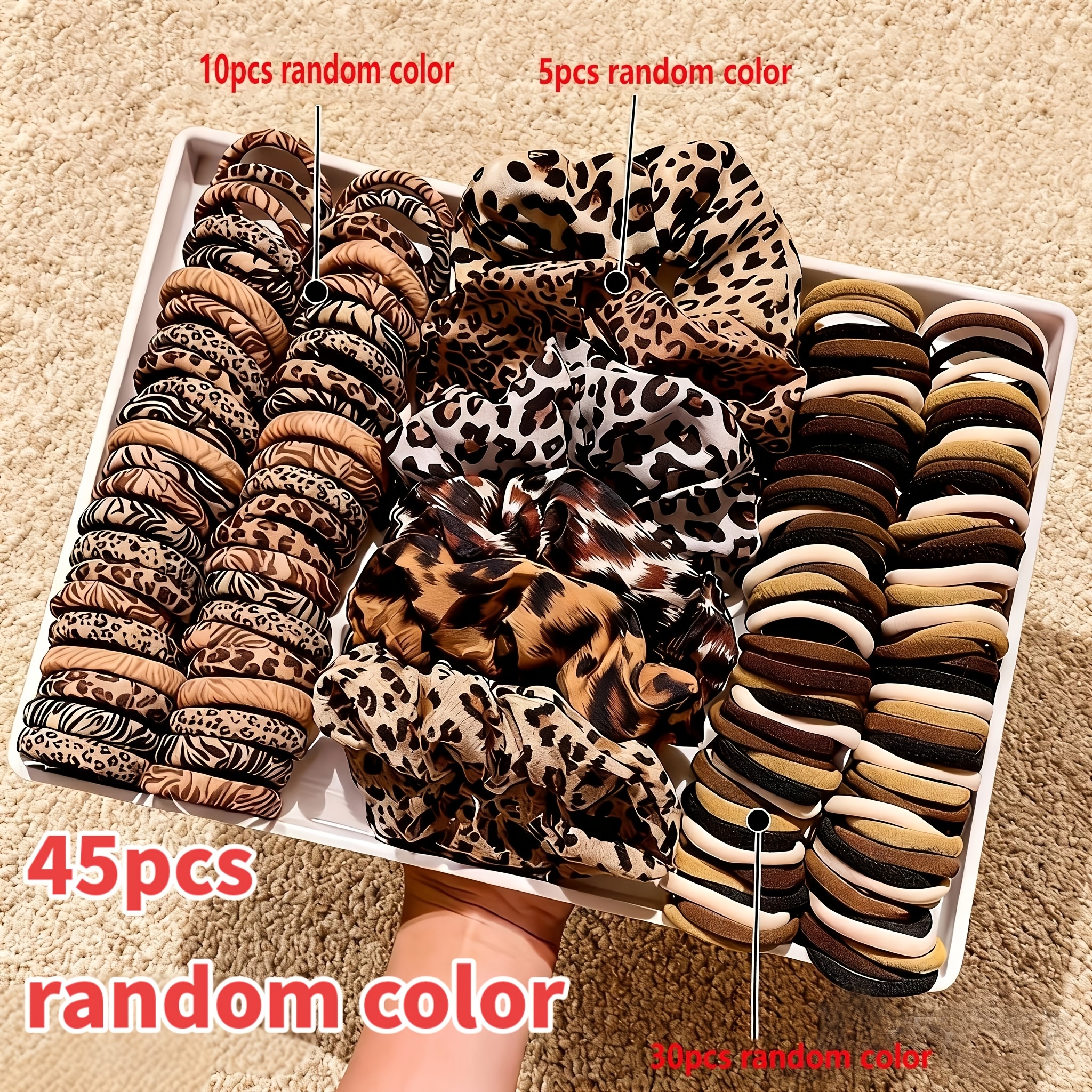 45pcs Random Colors Leopard Print Fashion Hair Ties, Easy All-match Headband Combination Set