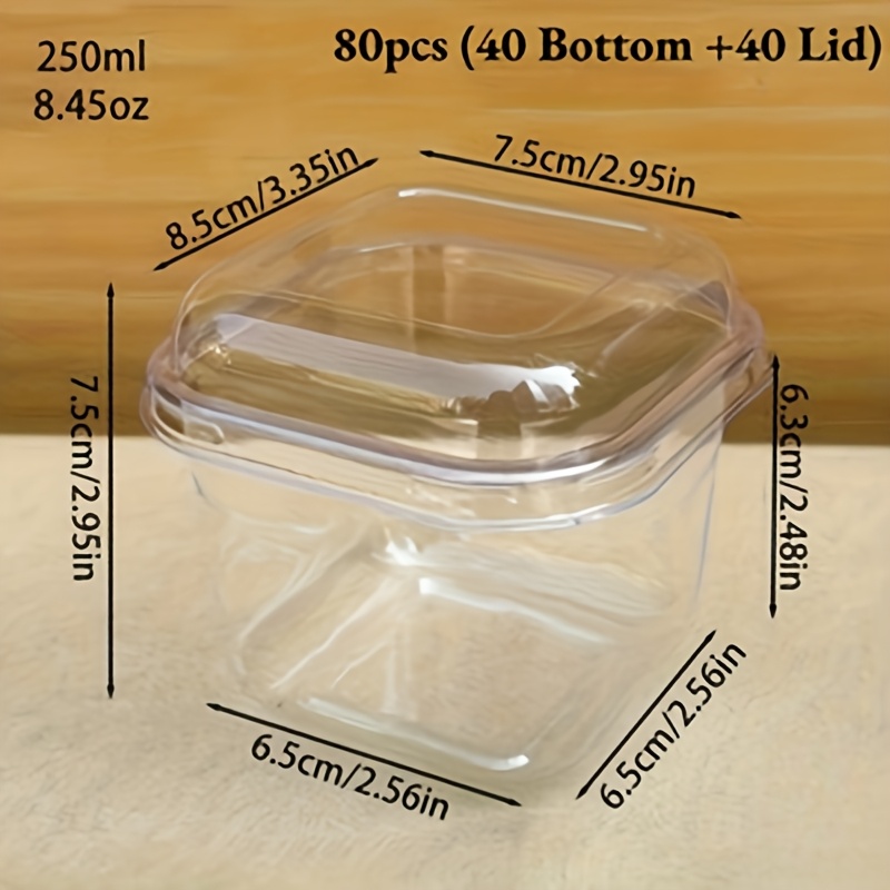 Image of 80pcs Of Square Mousse Containers (40 Cups And 40 Lids), Ideal For Desserts, Fruit Puddings, Jellies, Ice Cream, Baking Needs, Party Supplies, Cake Storage, And Events Like Birthdays, Weddings, And