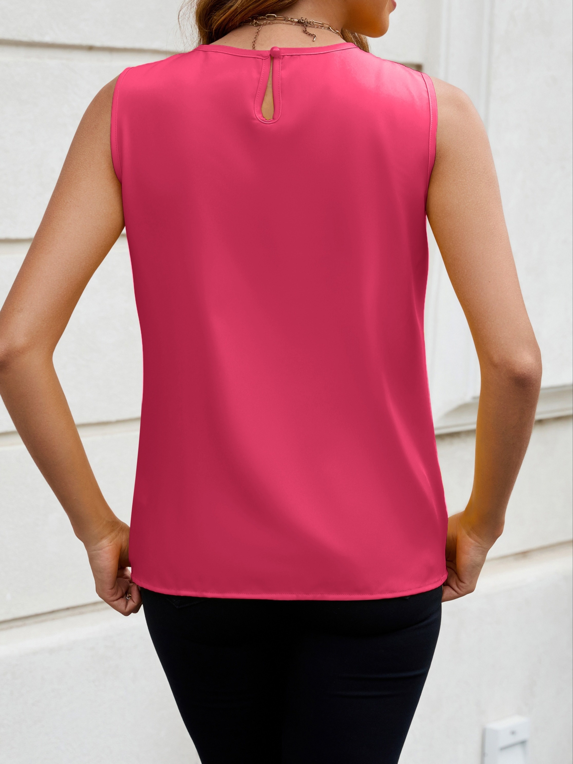 Women's Elegant Solid Color Sleeveless Blouse - Round Neck Button Front, Machine Washable Non-Stretch Fabric, All-Season Versatile Top for Casual & Formal Wear, Buttoned Front Top, Sophisticated Design