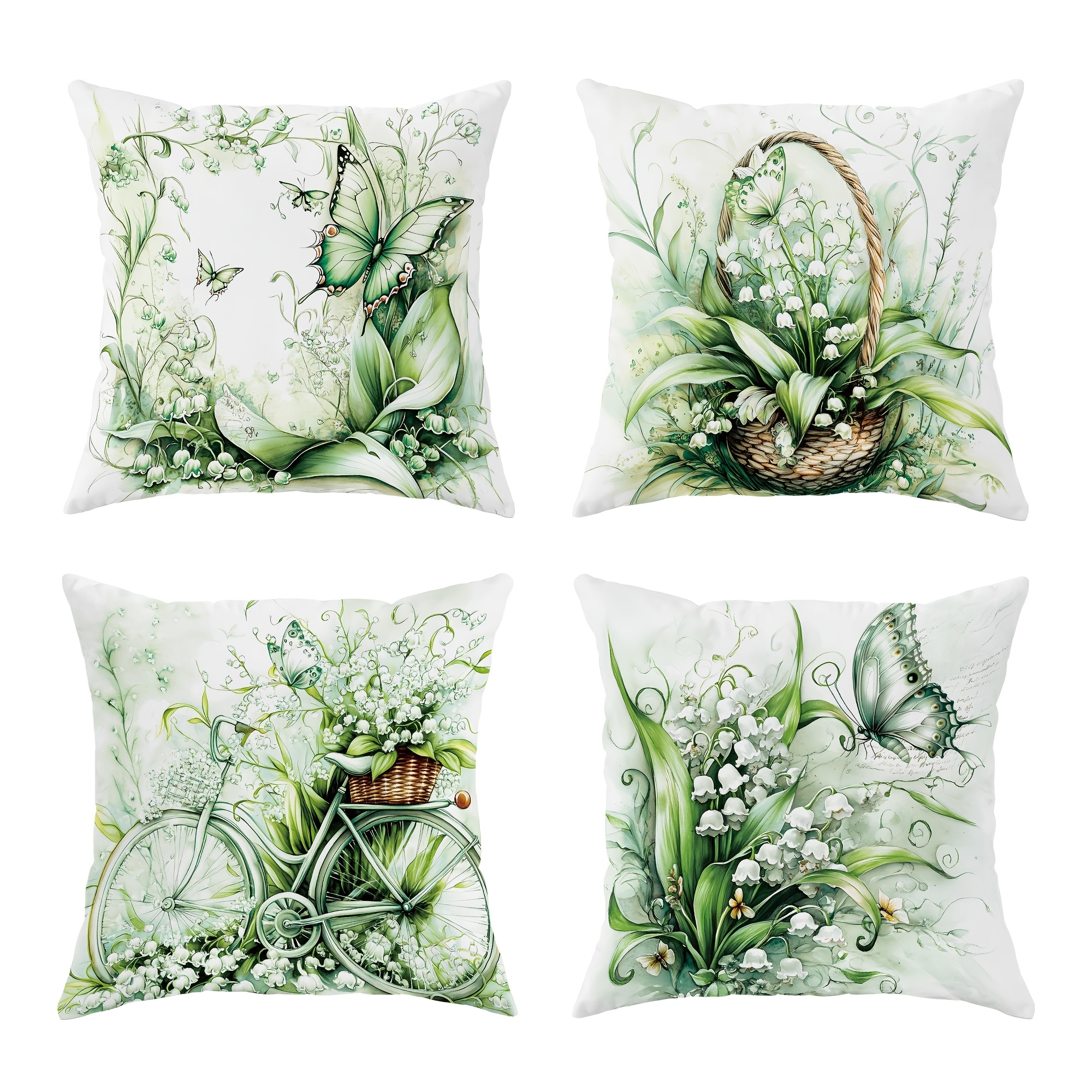 

4pcs Floral Spring Throw Pillow Covers Nature Green Brown Cosy Soft Decorative Pillowcases 1 Sided Printing Velvet 45x45cm/18x18in For Living Room Bedroom Sofa Bed Decor Without Pillow Inserts