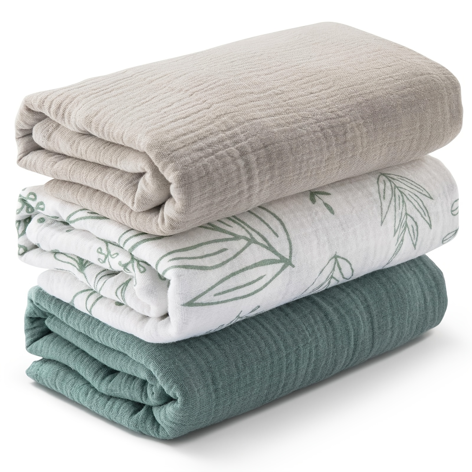Image of Soft & Breathable Muslin Swaddle Blankets For - 3pcs, Large 38x40" Wraps In Multiple Colors, Perfect For Burping & Shower Gifts