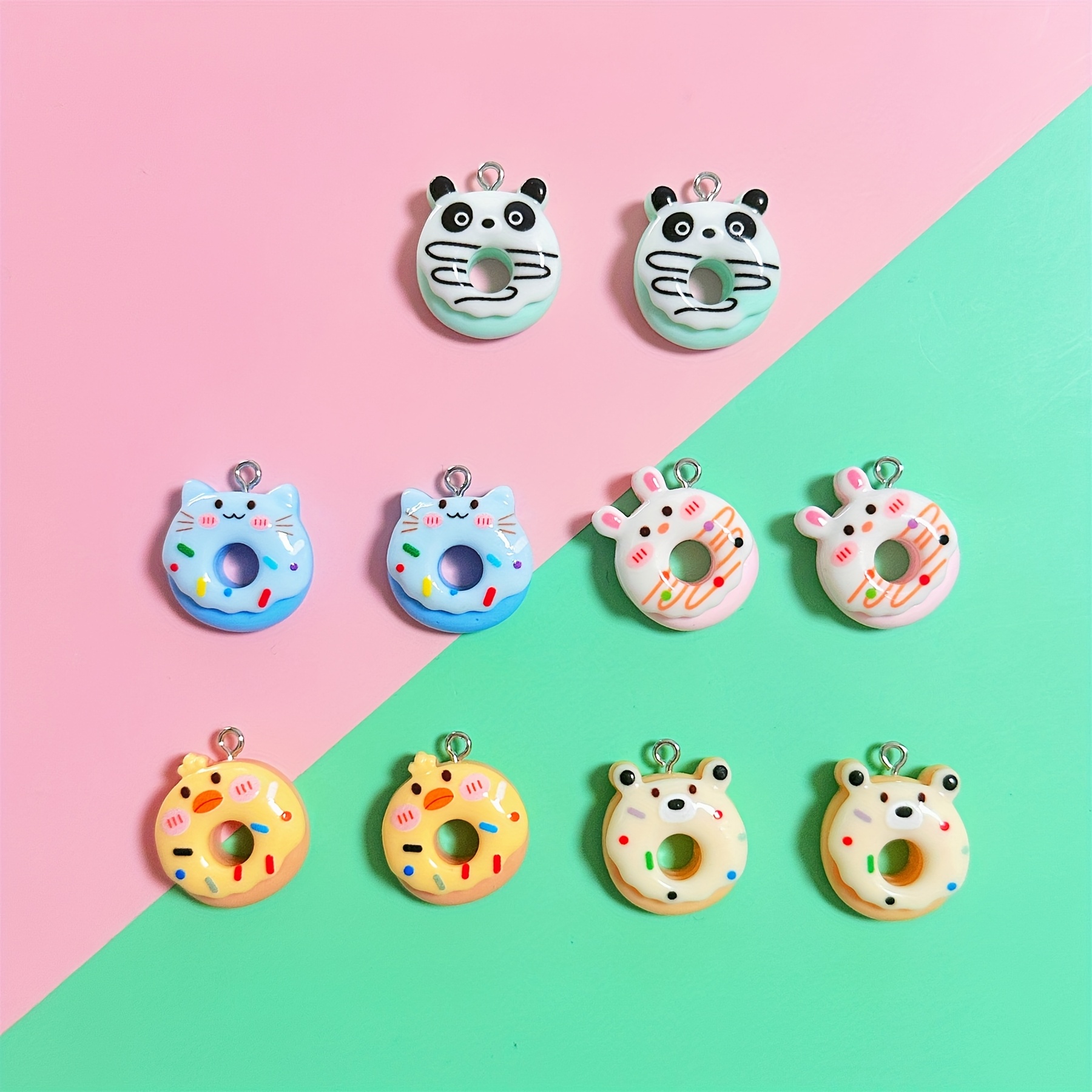 

10pcs Charms Animal Pattern Donut Handmade Jewelry Pendant Earrings Chain Accessories Creative Gift Earrings Necklace Bracelet Keychain Bag Pendant Resin Accessories Parts