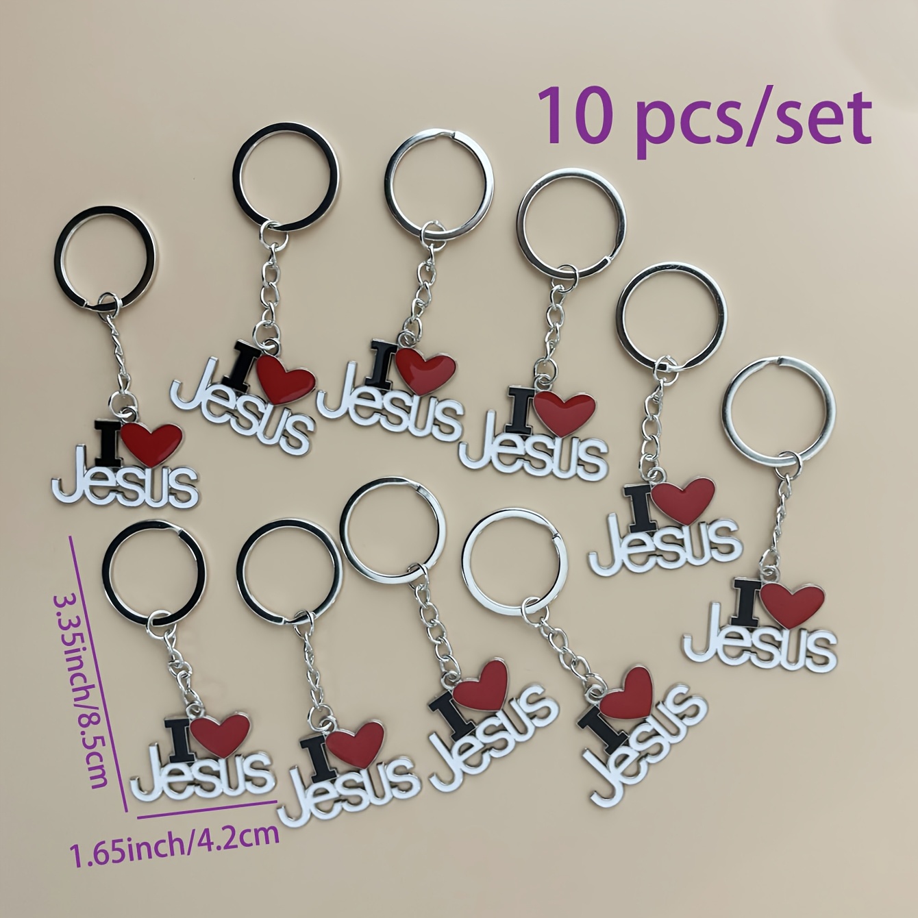 TEMU 10pcs "i Love Jesus" Keychains, Heart-shaped Keychains, White K-color Decorative Alloy Keychains, Creative Jesus Heart Pendant, Suitable For Car