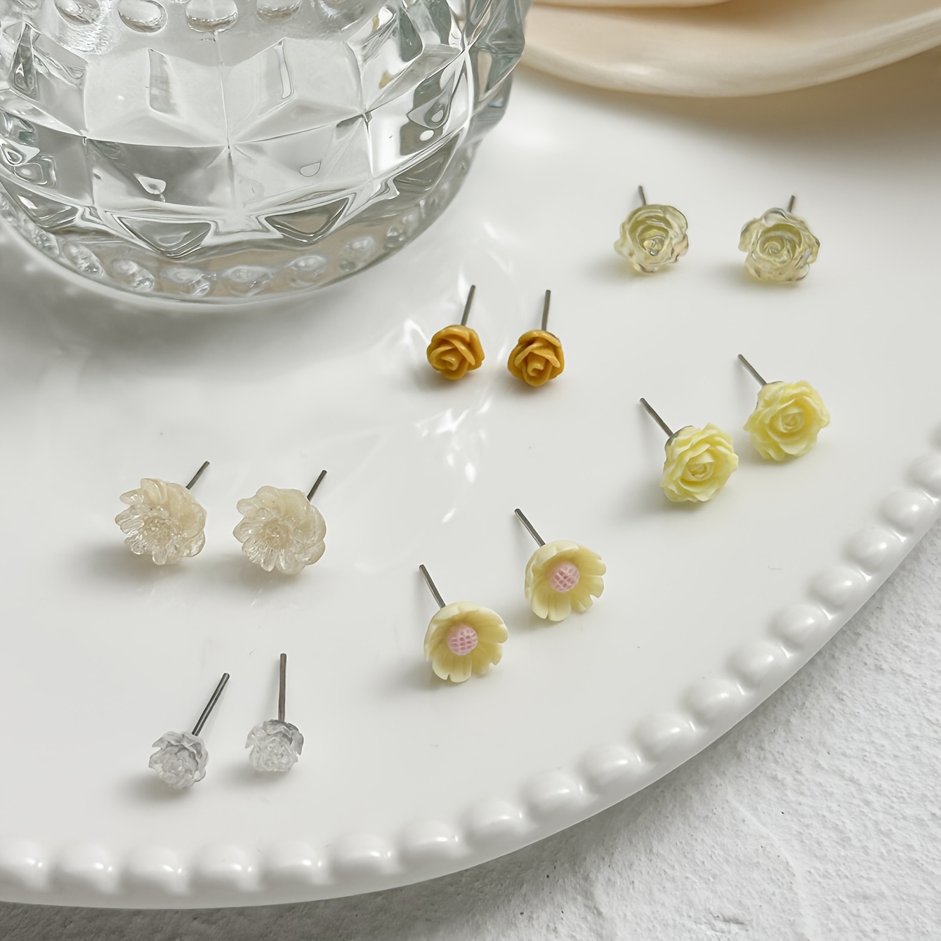 6 Pairs Multi-Flower Style Small Exquisite Earrings Set