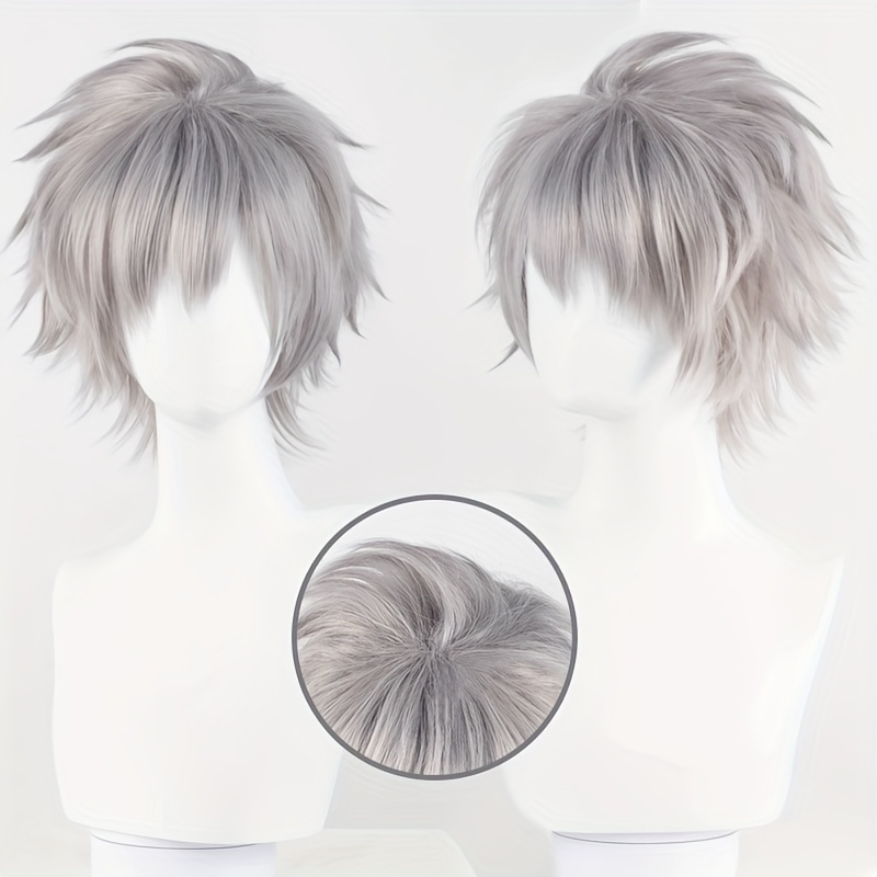 a unisex dress anime wig short grey hair bangs suitable Temu
