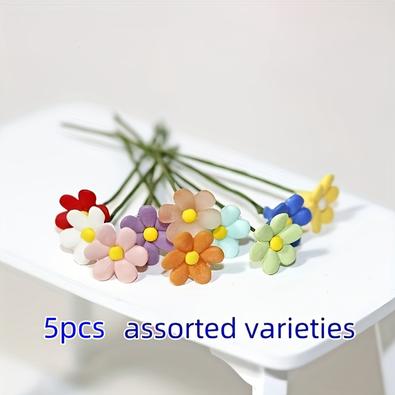 Image of 5pcs Mini Colorful Flowers (random Color) Suitable For Tiny Landscape Decor, Resin Miniature Blossoms For Diy Crafts, - Vibrant For, , Making