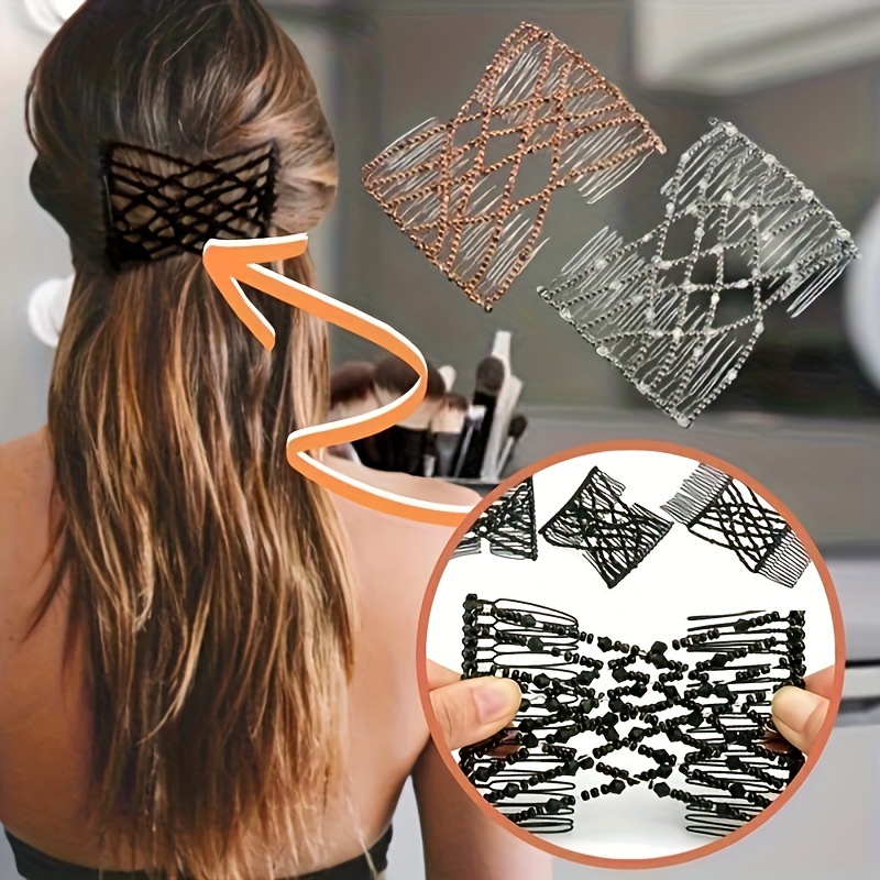 vintage beaded elastic hair combs stainless steel fine tooth Temu
