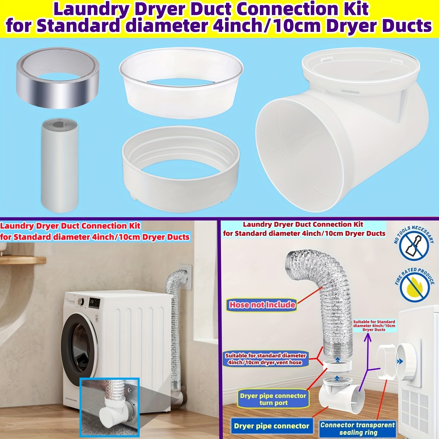 

Premium 4-inch Dryer Vent Kit With Secure Mounting Bracket & Stv-90 Connector - Easy Installation For Standard Laundry Ducts