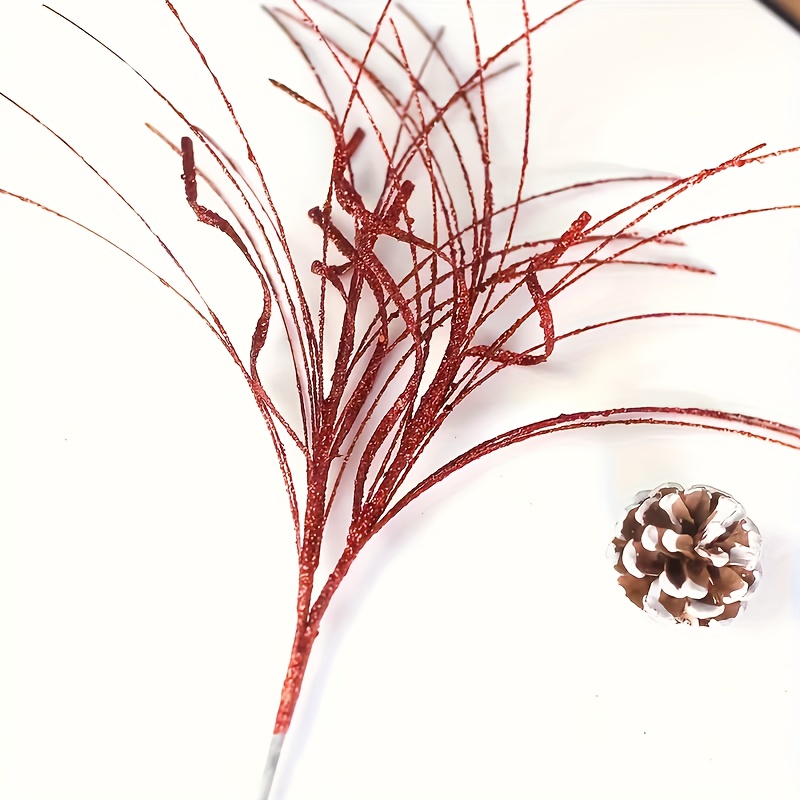 TEMU 5-pack Glitter Stems, Christmas Decoration Artificial Flowers, Stems With Curved Wire, Christmas Tree Picks For Home Decor, Vase Filler,