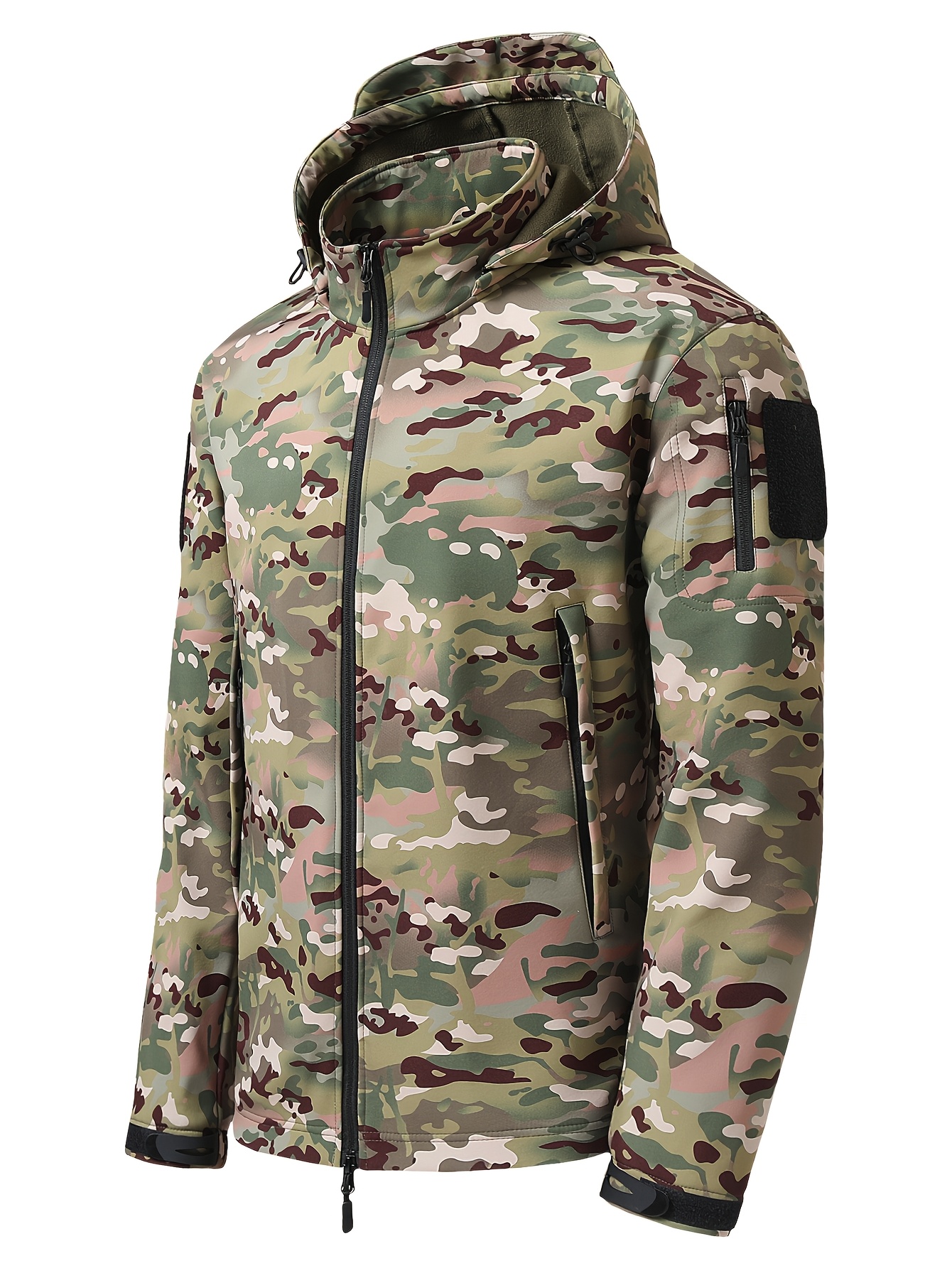 Herren Outdoor-Tarnjacke, Softshell-Material mit Reißverschluss mehreren  Kapuzen-Jacke im College-Stil mit wärmender Fütterung für Herbst/Winter – 