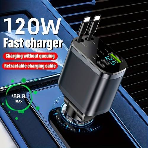 car charger 5 in 1 retractable car mobile phone charger telescopic cable suitable for type c and usb connection port for charging 5 devices at time car charger suitable for a of models without battery