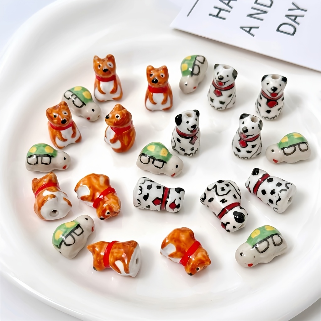 6pcs Assorted Hand-Painted Animal Ceramic Beads for DIY Jewellery