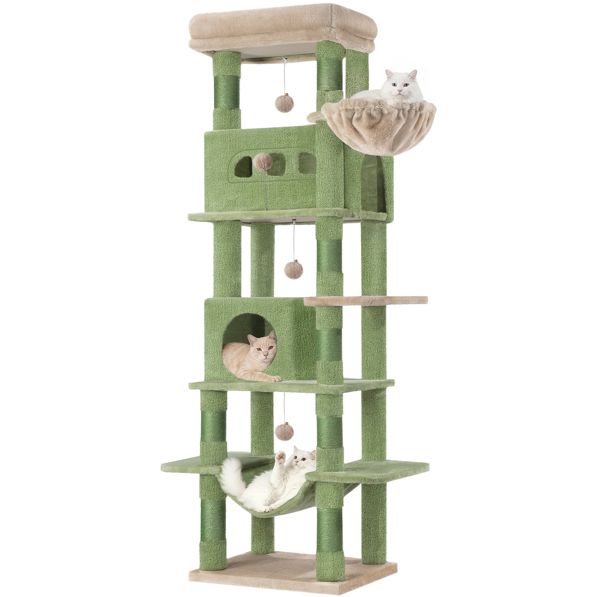 Cat Tree, Large Cat Tree, 170cm Tall, Equipped With 8 Scratching Posts, 2 Cat Beds, A Large Platform, A Washable Mat, A Hammock, Plush Balls, Cat Tree