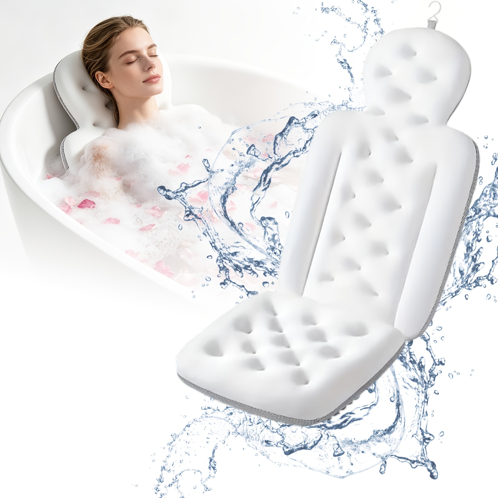 Bath Pillow, Soft Breathable Ergonomic Cushion For Home Or Hotel Use, Support And Arm Rests, Bathroom Accessory