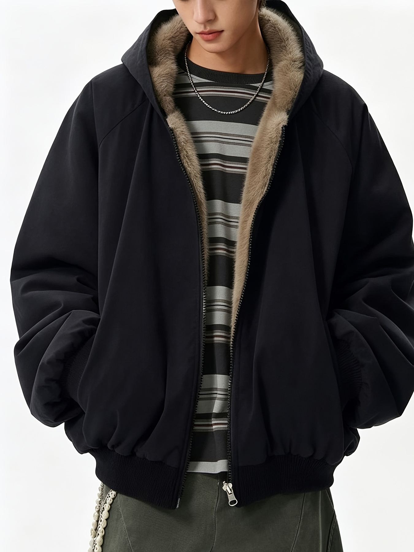 Men's Reversible Zip-Up Hooded Thick Jacket
