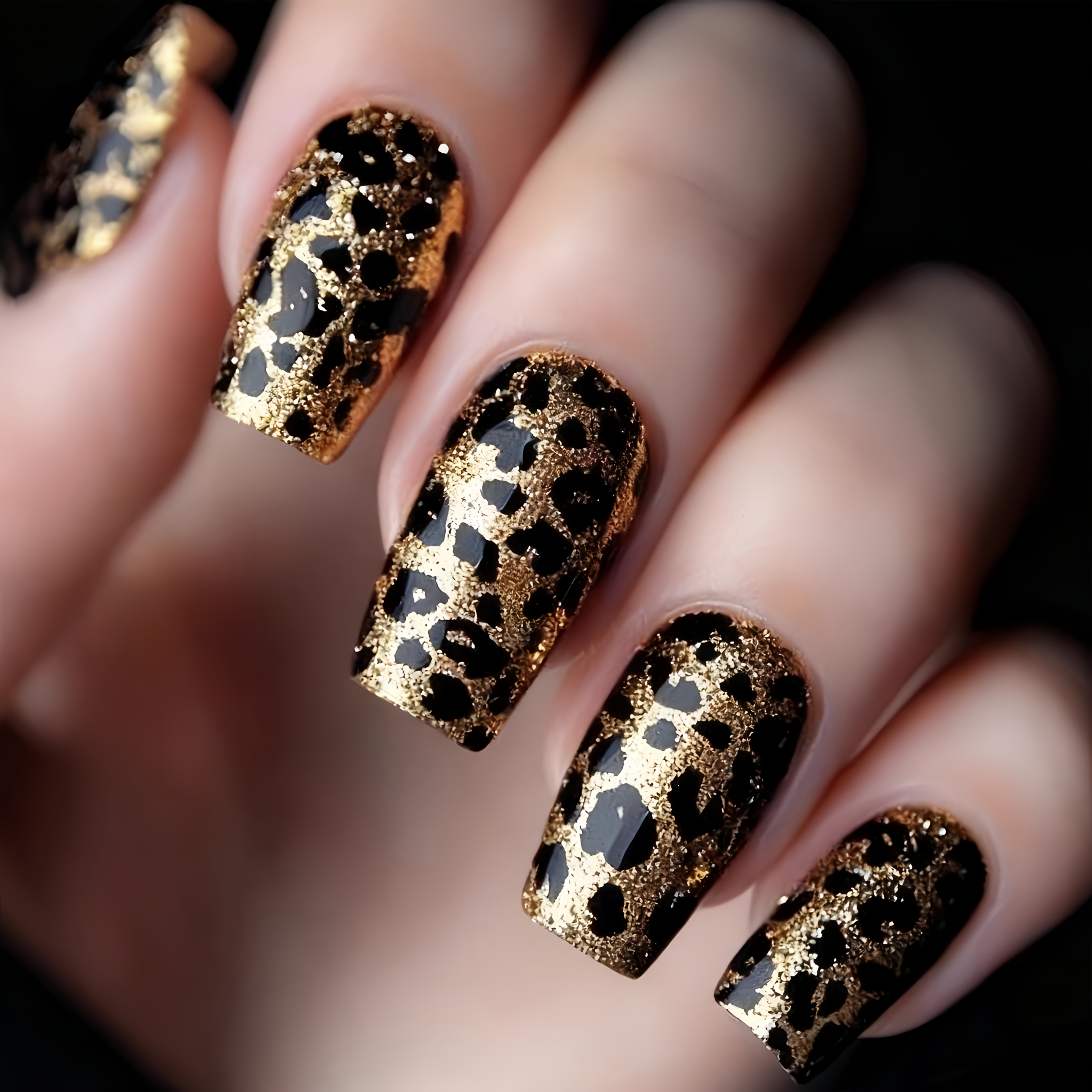 Image of 24pcs Leopard Print Nails, Medium Length Square Press-on Nails, Gothic Style Fake Nails, Cool Nails, High-end Nail Art To Your Charm, Press-on Nails, Removable Fake Nails