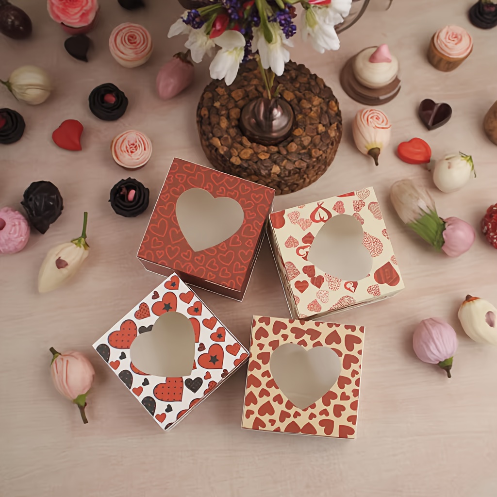 

8/16pcs Heart-shaped Paper Box, Romantic Theme, Hollow Window For Love, Couple's Birthday, Valentine's Day Gift Box