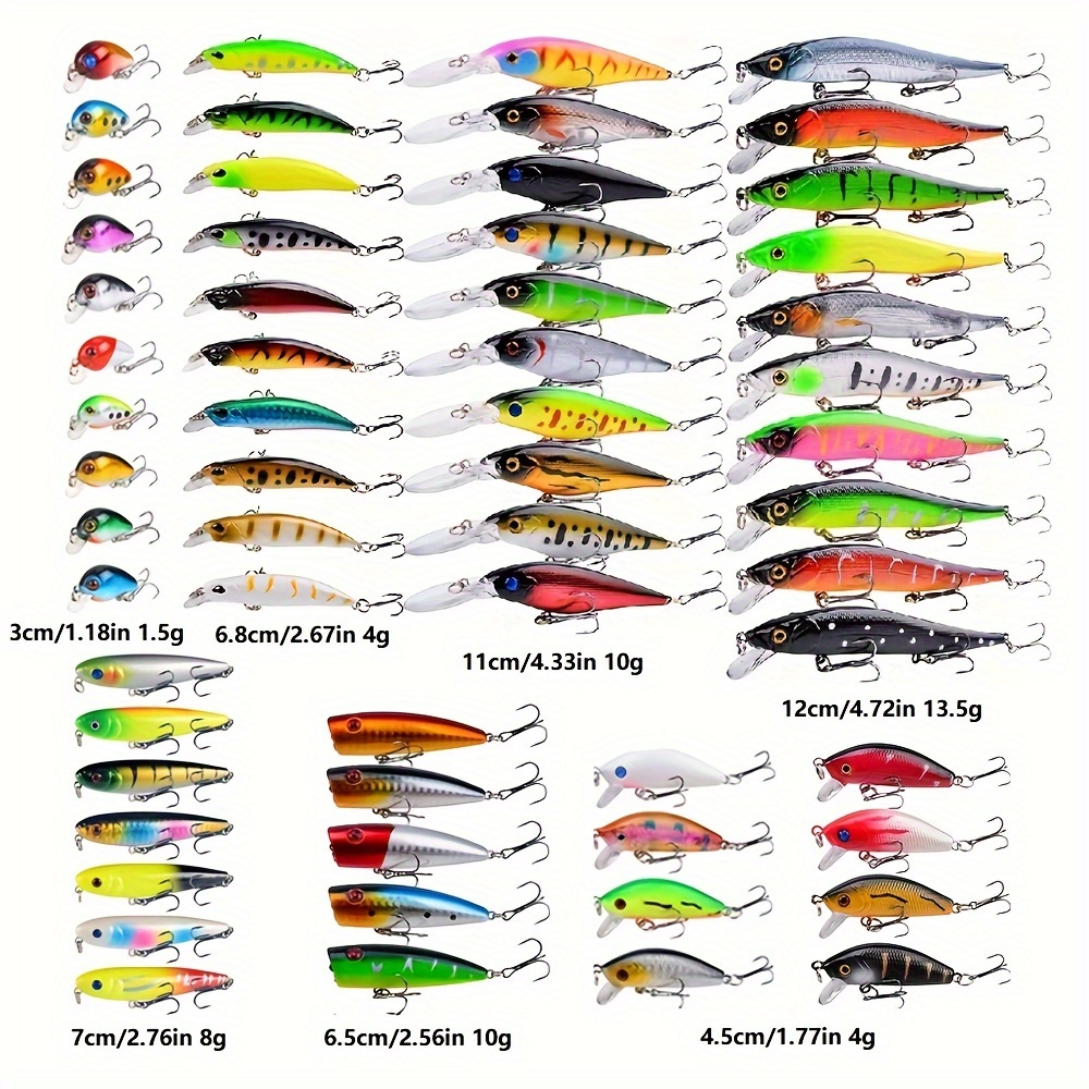 TEMU 60pcs Fishing Lure Kit: Realistic Swimbaits, Crankbaits & Poppers For Freshwater And Saltwater Angling - Durable Abs Material