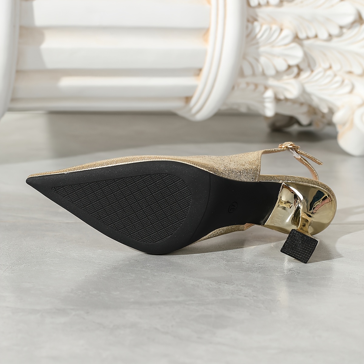 Elegant Pointed-Toe High Heel Sandals with Sparkling Metallic Finish - Glamorous Stiletto Design, Buckle Closure, Perfect for Weddings, Parties, and Formal Events, Formal Event Shoes | Sparkling Metallic Finish | TPU Sole