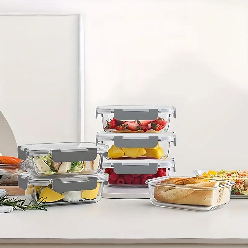 10 pack glass food storage containers with lids meal prep pantry kitchen storage containers for lunch leak proof airtight glass lunch bento boxes for microwave oven freezer and dishwasher Product details 7