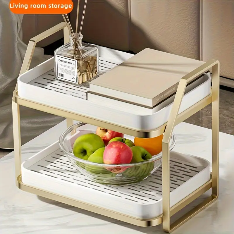 expandable double layer kitchen organizer rack golden metal frame with white plastic bins cup storage drainage coffee tea display shelf cutlery holder for countertop or cabinet multi purpose design cup display shelf solution functional design kitchen organizers and storage utility racks Product details 4