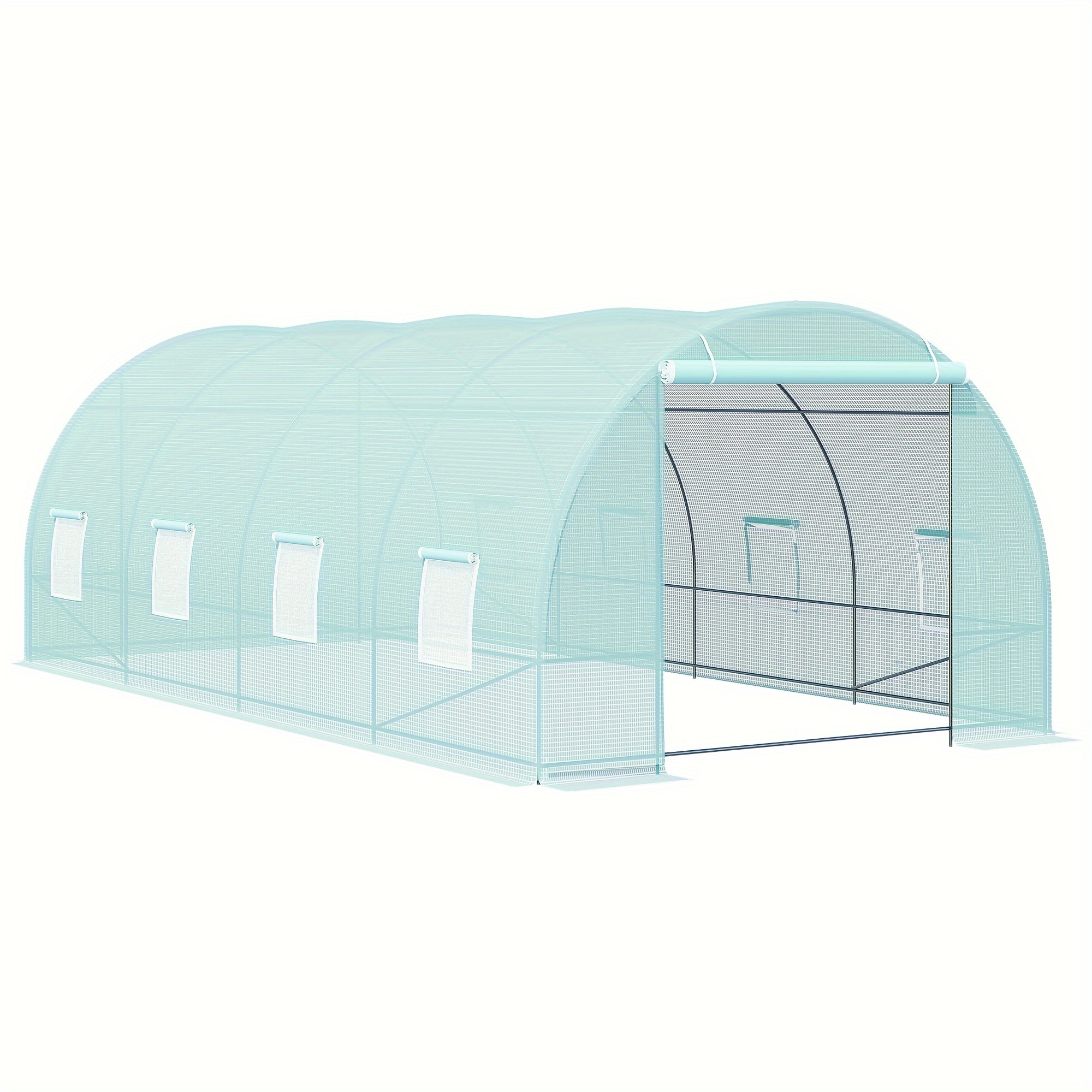 

Outsunny 20' X 10' X 7' Walk-in Tunnel Greenhouse, Garden , Large Kit With 8 Roll-up Windows & Roll Up Door, , Green