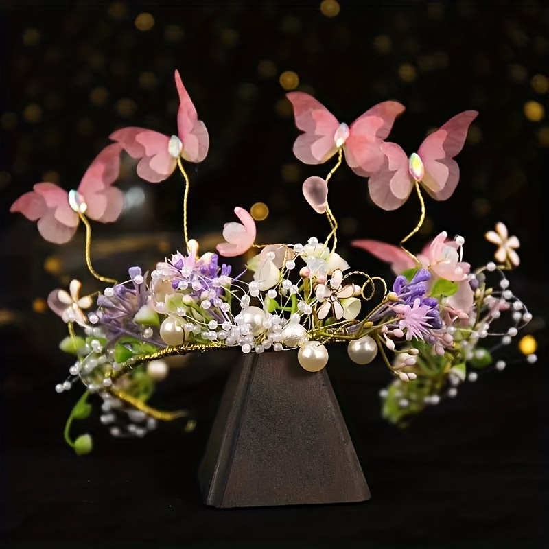 TEMU 1pc Handmade Elf Style Flower Headband-fairy Headdress Garland Flower Crown Bridal Hair Accessories Suitable For Wedding Theme/prom Party
