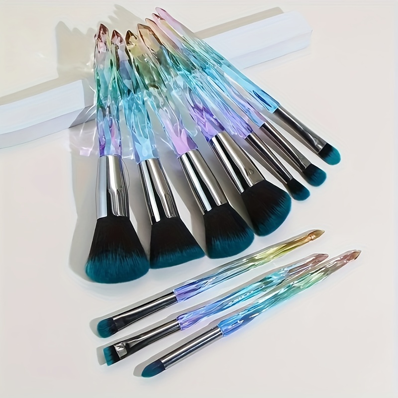 

10pcs Crystal Handle Makeup Brush Set - Soft Synthetic For Foundation, Concealer, Eyeshadow & More - Perfect Gift For Beginners, & Reusable For Travel Or Home Use