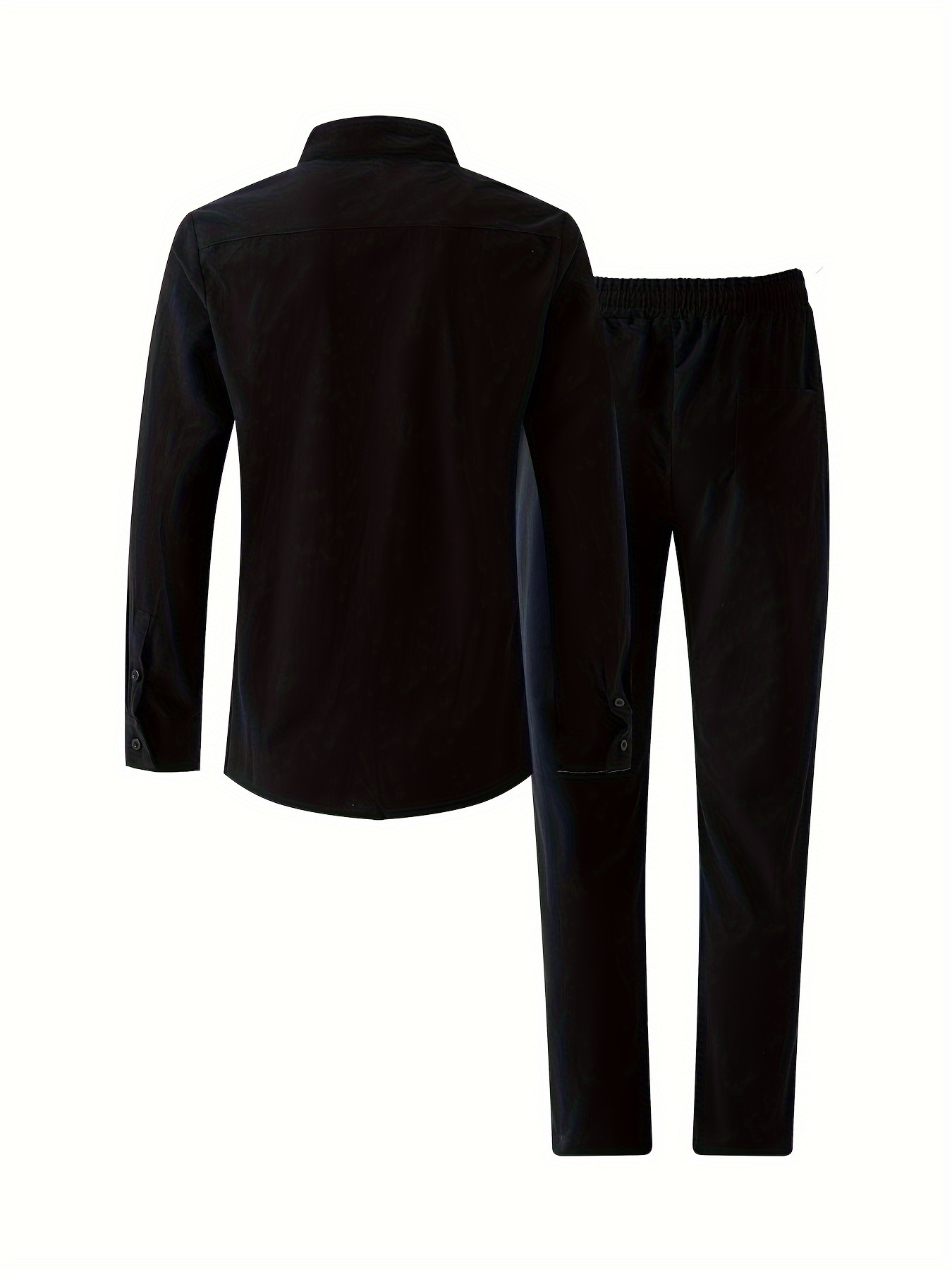 Men'S 2pcs Cotton Sweatsuit Set Casual Henley Long Sleeve Shirt and Beach Trousers with Pockets Yoga Outfit Solid Color Non-Stretch Woven Fabric Spring/Fall Button Details Regular Fit
