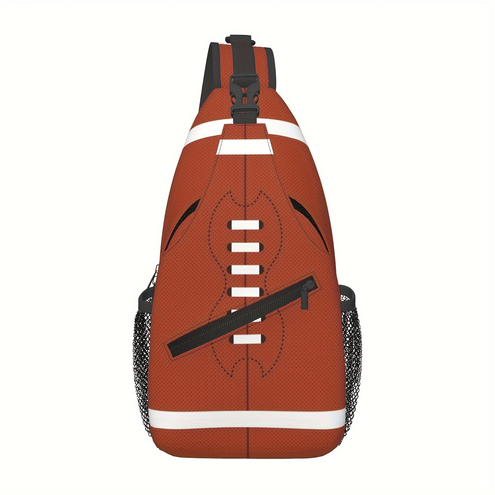 

Adjustable Brick Red Football-themed Sling Bag - Polyester, Casual Crossbody Chest Pack With Padded Shoulder Strap (46-1.0cm), Machine Washable For , Mini Crossbody Bag