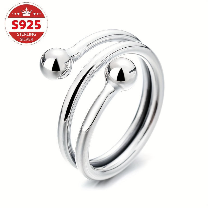 TEMU S925 Pure Silvery -end Ring Creative Elegant Fashion Decoration Accessory Small Round Bead Ring Daily Wear Holiday Birthday Party Gift Women's