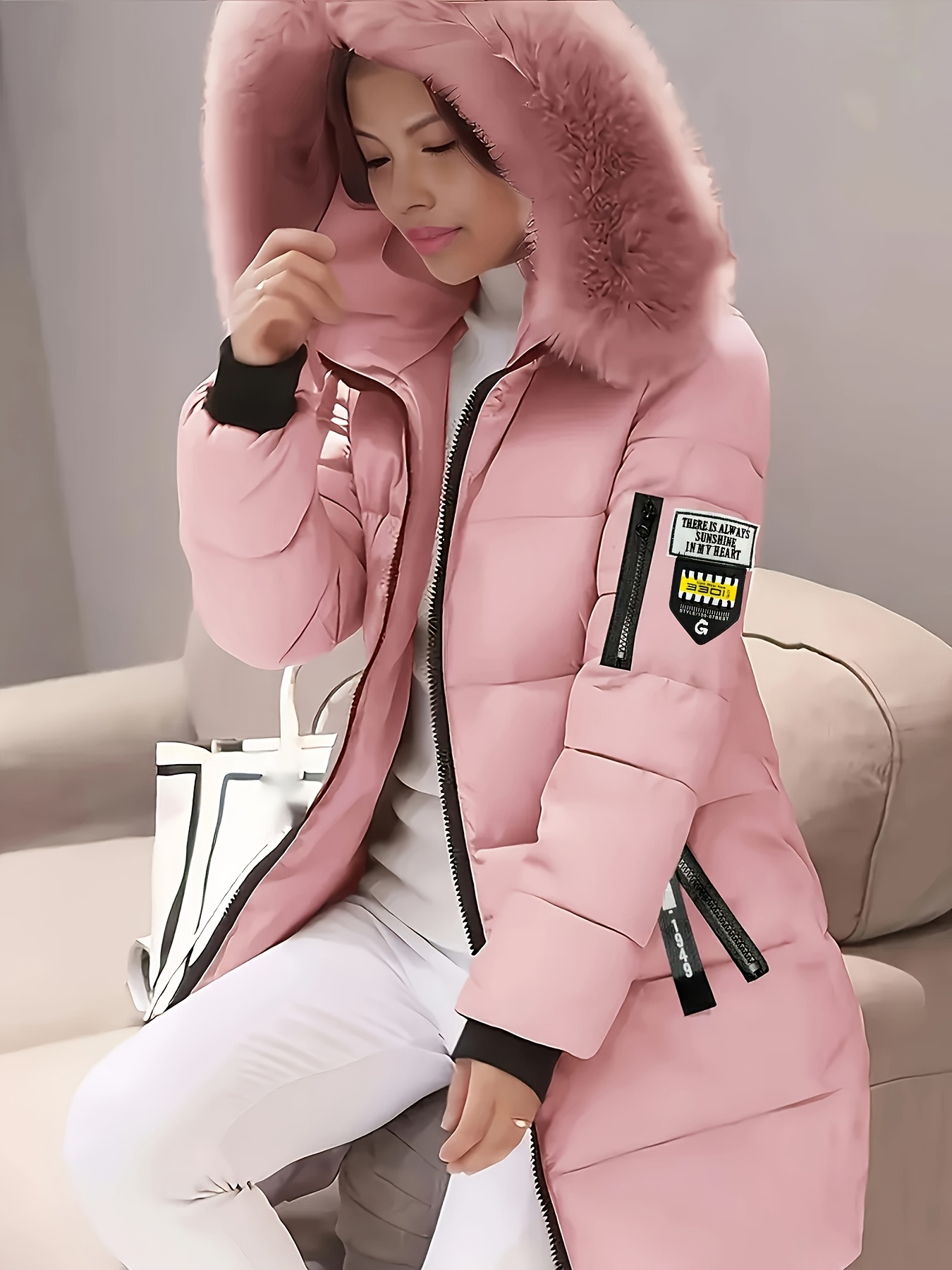 Manteau D'hiver Femme En Fausse Fourrure - Coupe-vent, Doux - Col Avec Fourrure - Ceinture Ajustable - Pour Automne Et Hiver