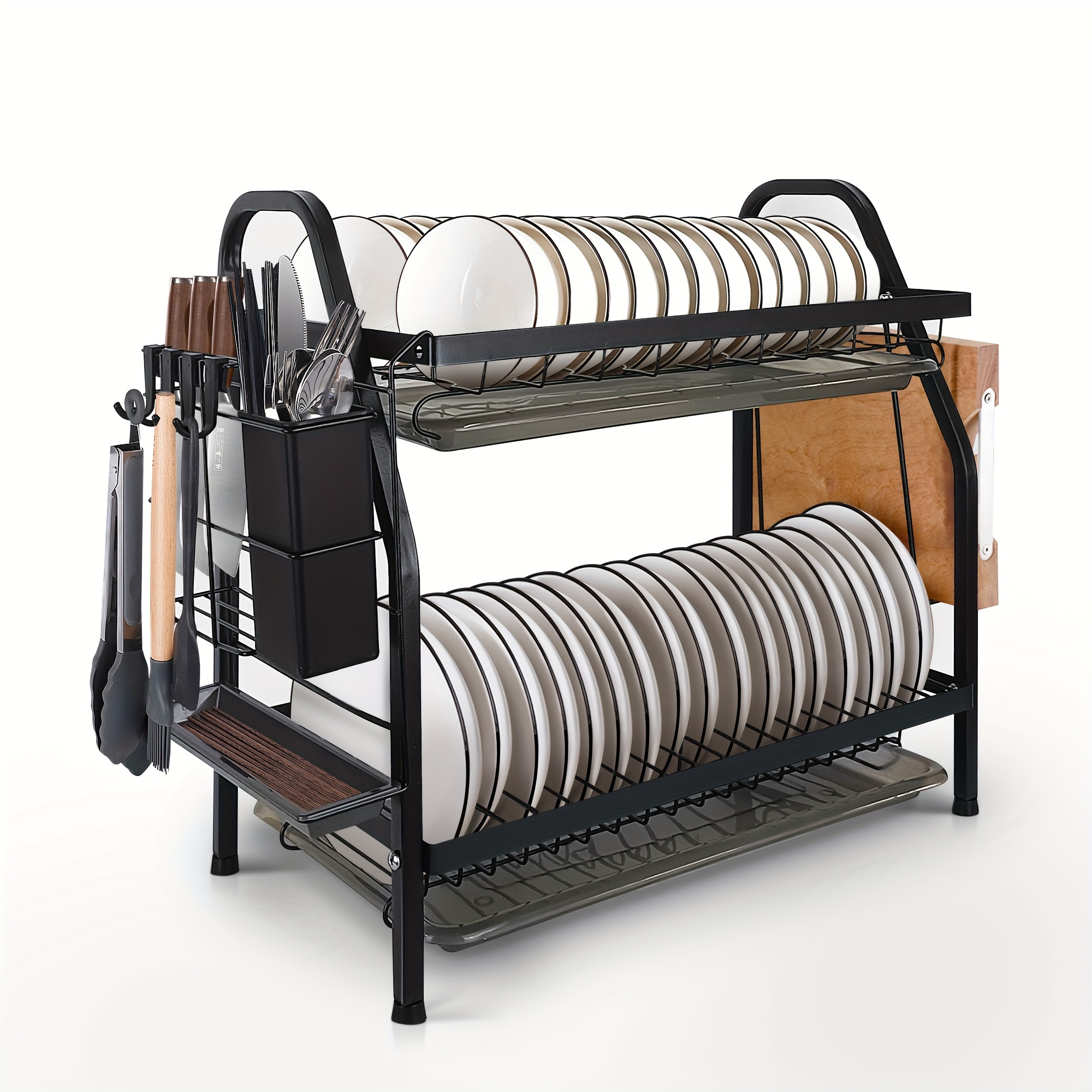 

2-tier Steel Dish Rack With Utensil And Cup Holders, Extra Drying Mat - Stylish, Space-saving, And Rust-resistant Kitchen Organizer For A Clutter-free Countertop