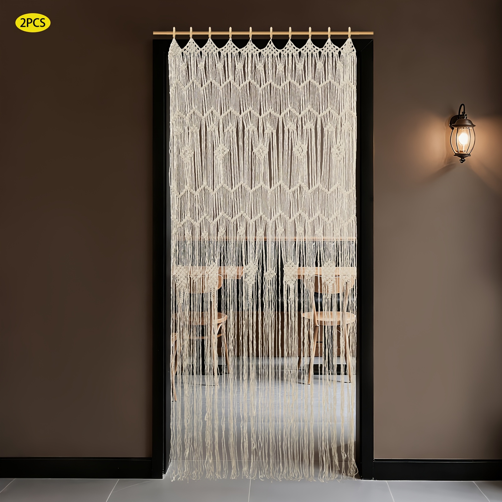 TEMU Juego de 2 cortinas bohemias de macramé para ventana, puerta, armario, separador de ambientes, de boda (barra no incluida)