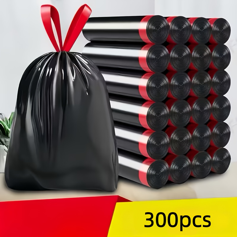 E-shop 300er-Packung Verdickte, auslaufsichere Müllbeutel mit Zugband, geeignet für Zuhause, Büro, Küche, Badezimmer, Außenbereich und gewerbliche