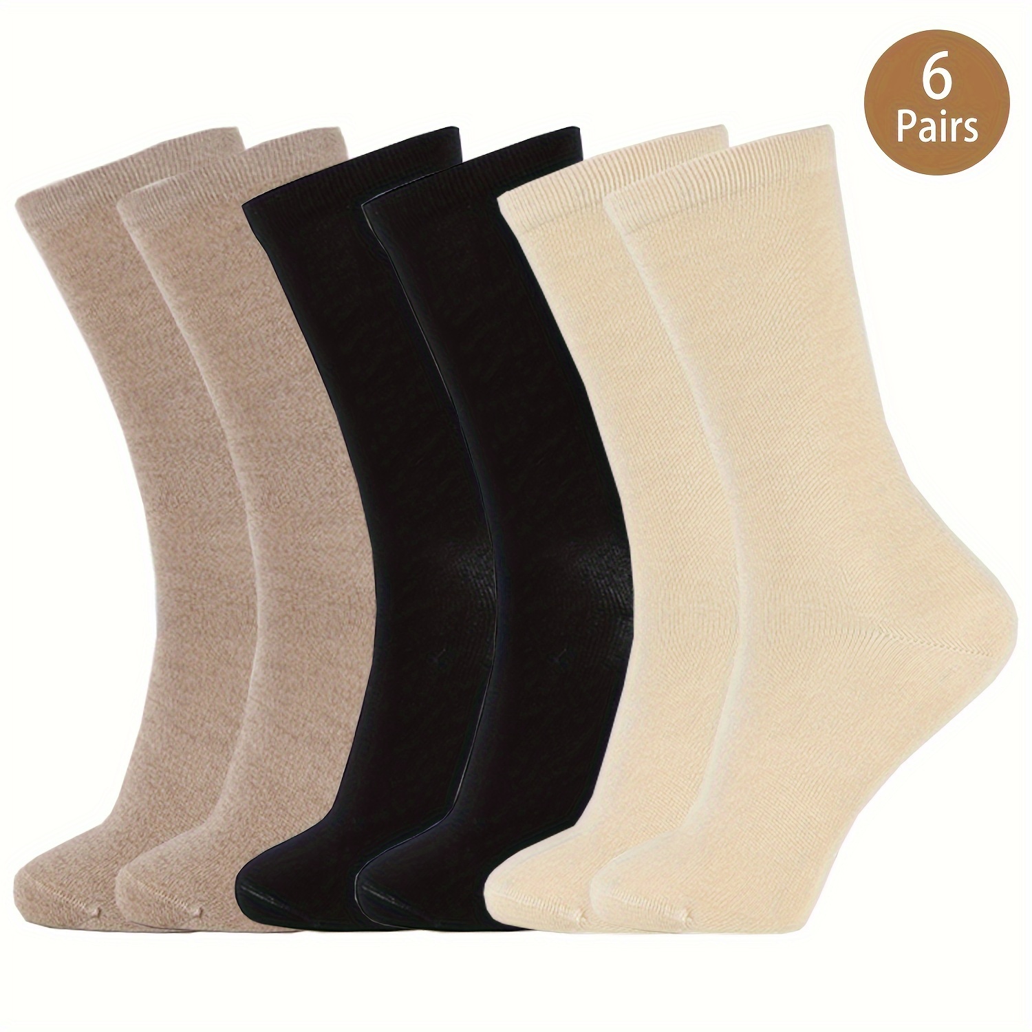

6pairs Bamboo Fabric Solid Color Mid Tube Socks Women's Comfort & Breathable Stocking & Hosiery